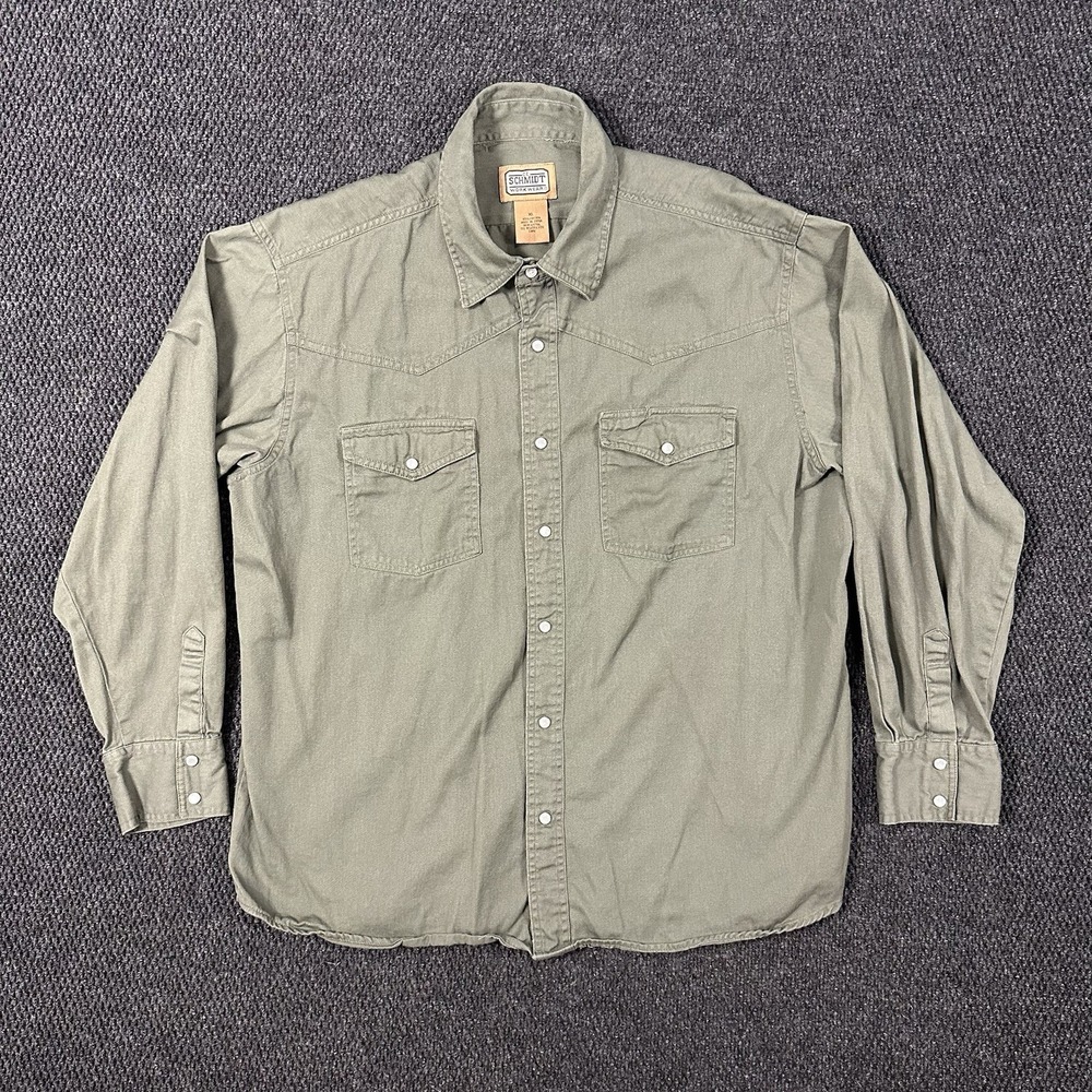 CE Schmidt Workwear Men's Western Pearl Snap Shirt XL Olive Green Long Sleeve
